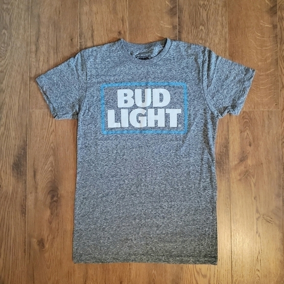 Bud Light Beer Heathered White Gray Short Sleeve Shirt Size Small NWOT - Picture 2 of 6